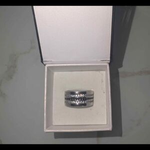 Silver Men's Ring with Black Accents